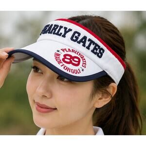 Pearly Gates Golf Visor Hat Red White Adjustable Logo Embroidered